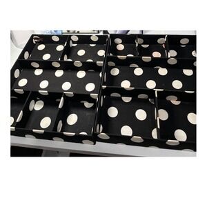 Raymond Waites Polka Dot Fabric Drawer Organizer Trays Black White Set of 2